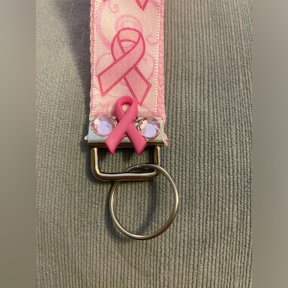 Handmade by me breast cancer awareness wristlet with keychain ring, 6”, pink - Picture 3 of 8